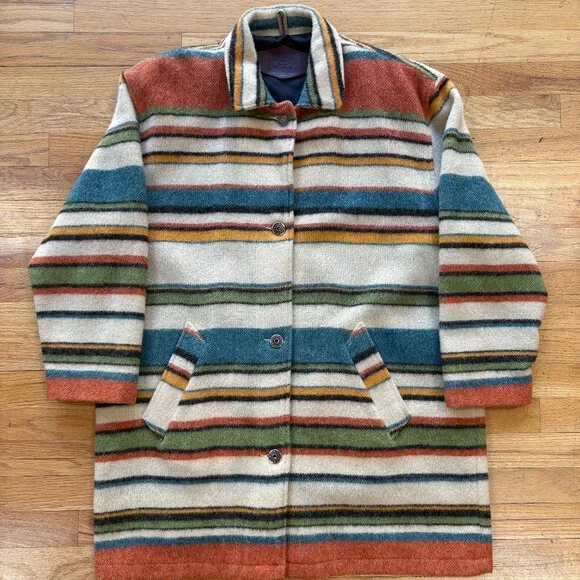 Vintage Woolrich Southwestern Stripe Women's Coat Medium Lined Wool Mohair - Picture 1 of 9